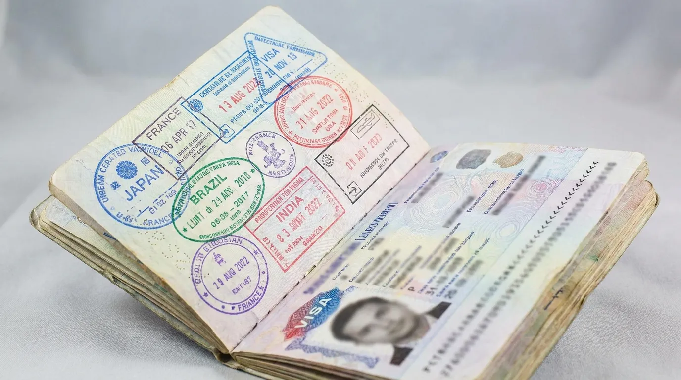 Passport pages full of visa stamps